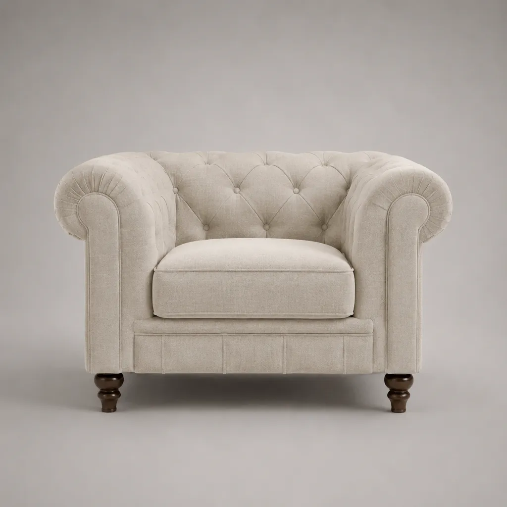 Chesterfield-Sessel mit Knopfheftung, Polyesterbezug und Massivholzgestell, Beige, 112 × 88 × 78 cm – Bild 2