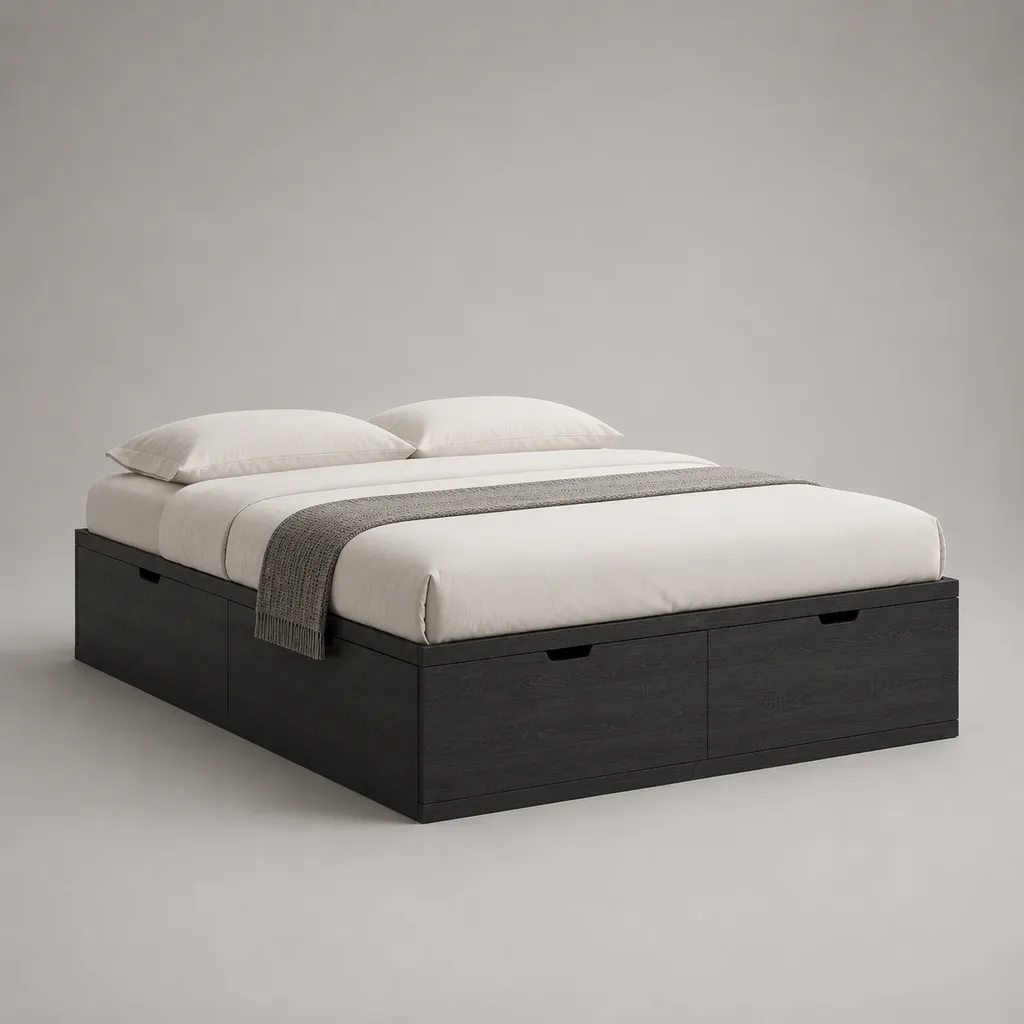 Stauraumbett aus Spanplatte mit 4 Schubladen, Schwarz, Liegefläche 160 × 200 cm – Bild 2