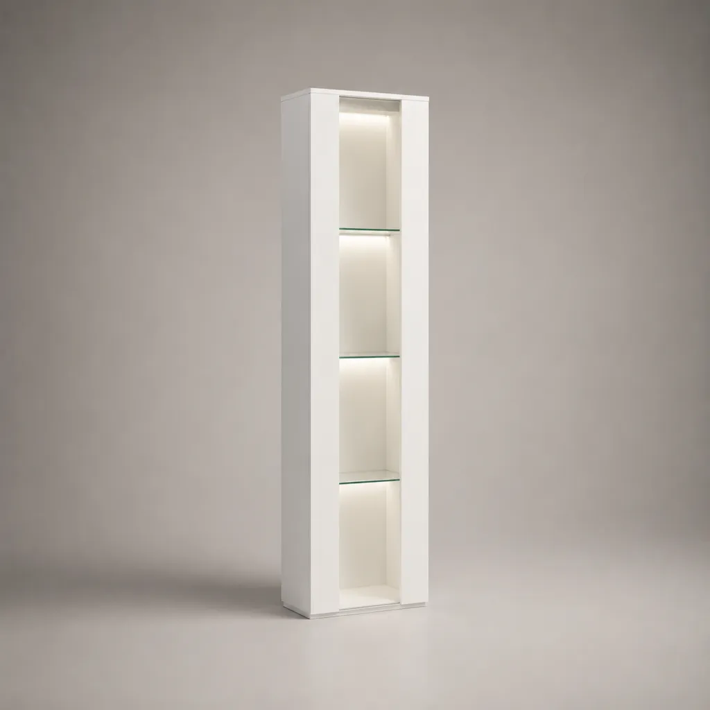 Weiße Standvitrine mit LED-Beleuchtung aus MDF und Sicherheitsglas, 40 × 35 × 180 cm – Bild 2