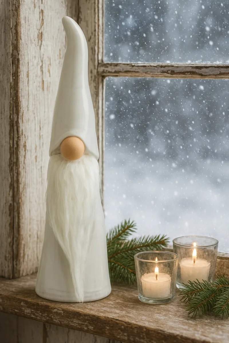 Weihnachtsfigur Wichtel Figur Porzellan weiß Bart – Bild 2