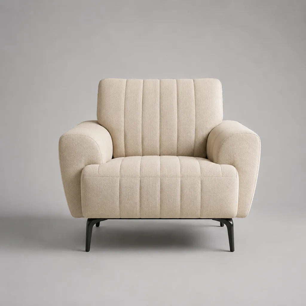 Polstersessel mit Armlehnen, Polyester-Bouclé-Bezug in Cremeweiß und schwarzem Stahlgestell, 98 × 88 × 86 cm – Bild 2