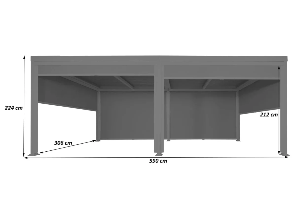 Alu Pergola 3x6m Weiß mit 6 Seitenwänden - Verstellbares Lamellendach – Bild 6
