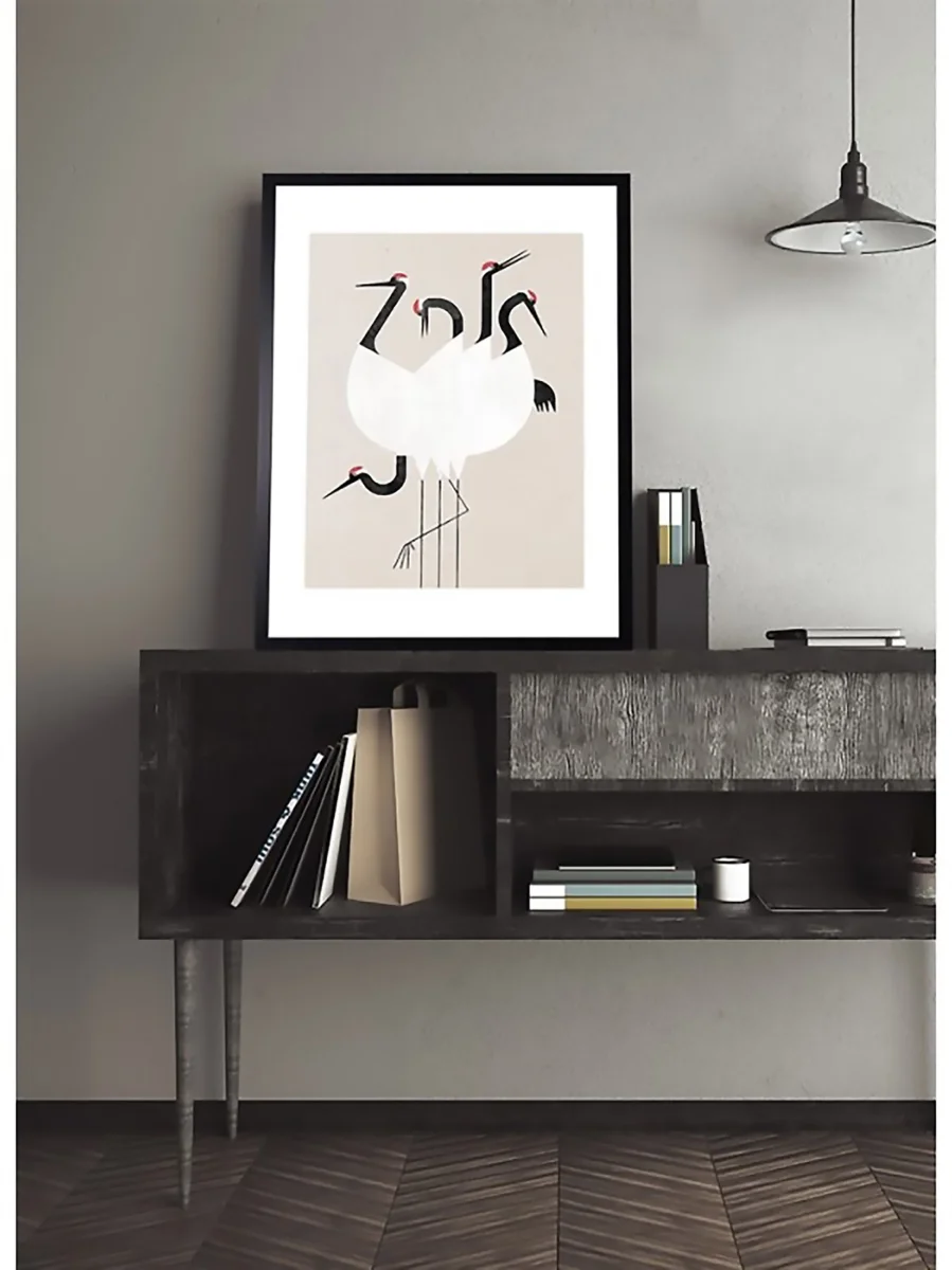 Bild mit Rahmen Vögel japanisch Wanddeko Bild 60x90 cm – Bild 3