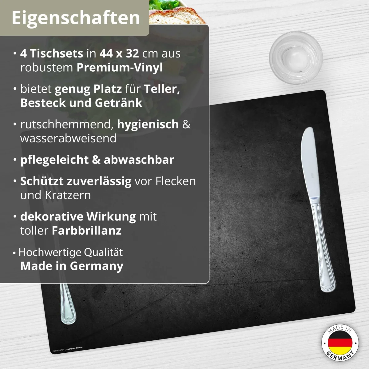 Schieferplatte schwarz | Platzsets aus Premium-Vinyl 44 x 32 cm – 4 Stück – Bild 4