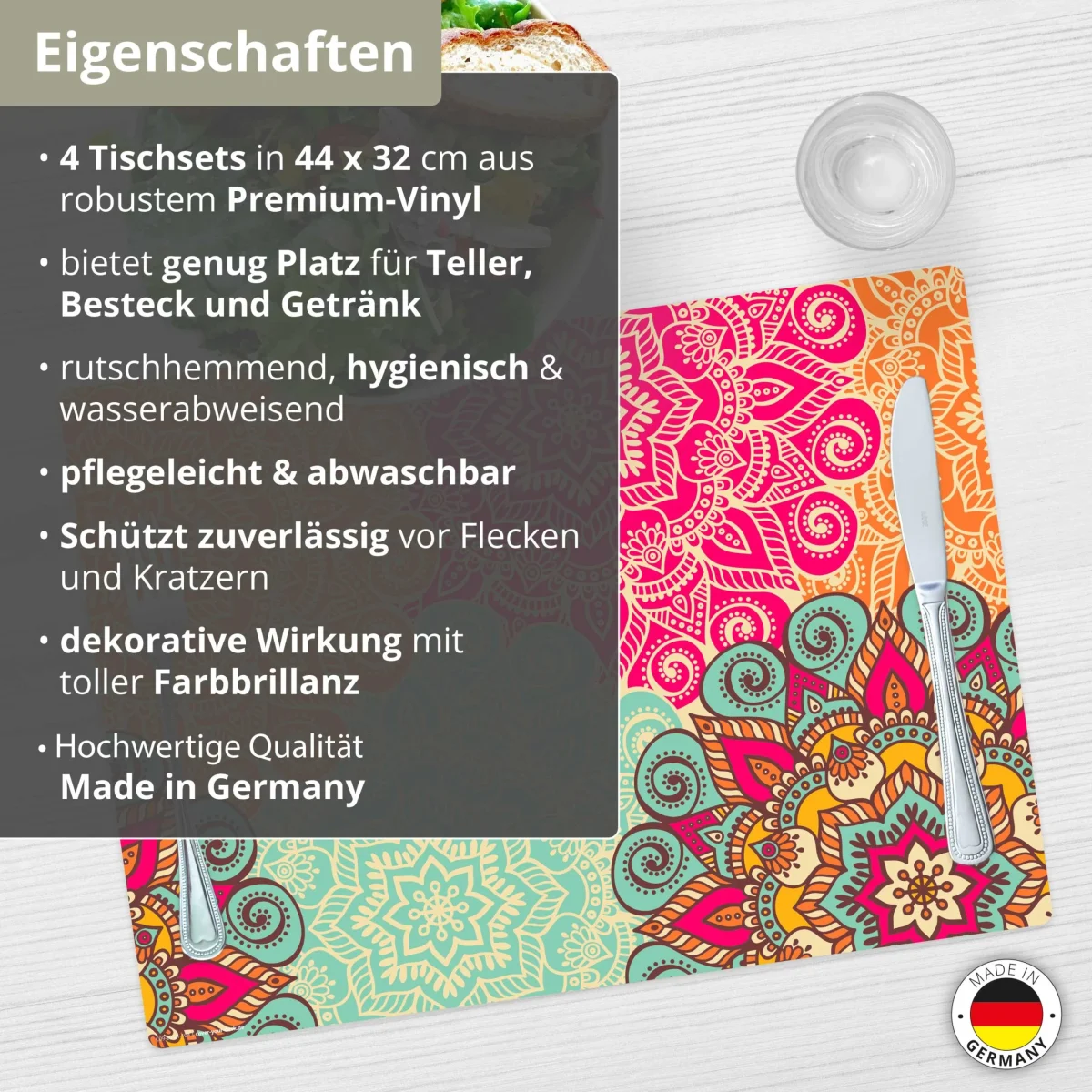 Bunte Mandalas | Platzsets aus Premium-Vinyl 44 x 32 cm – 4 Stück – Bild 4