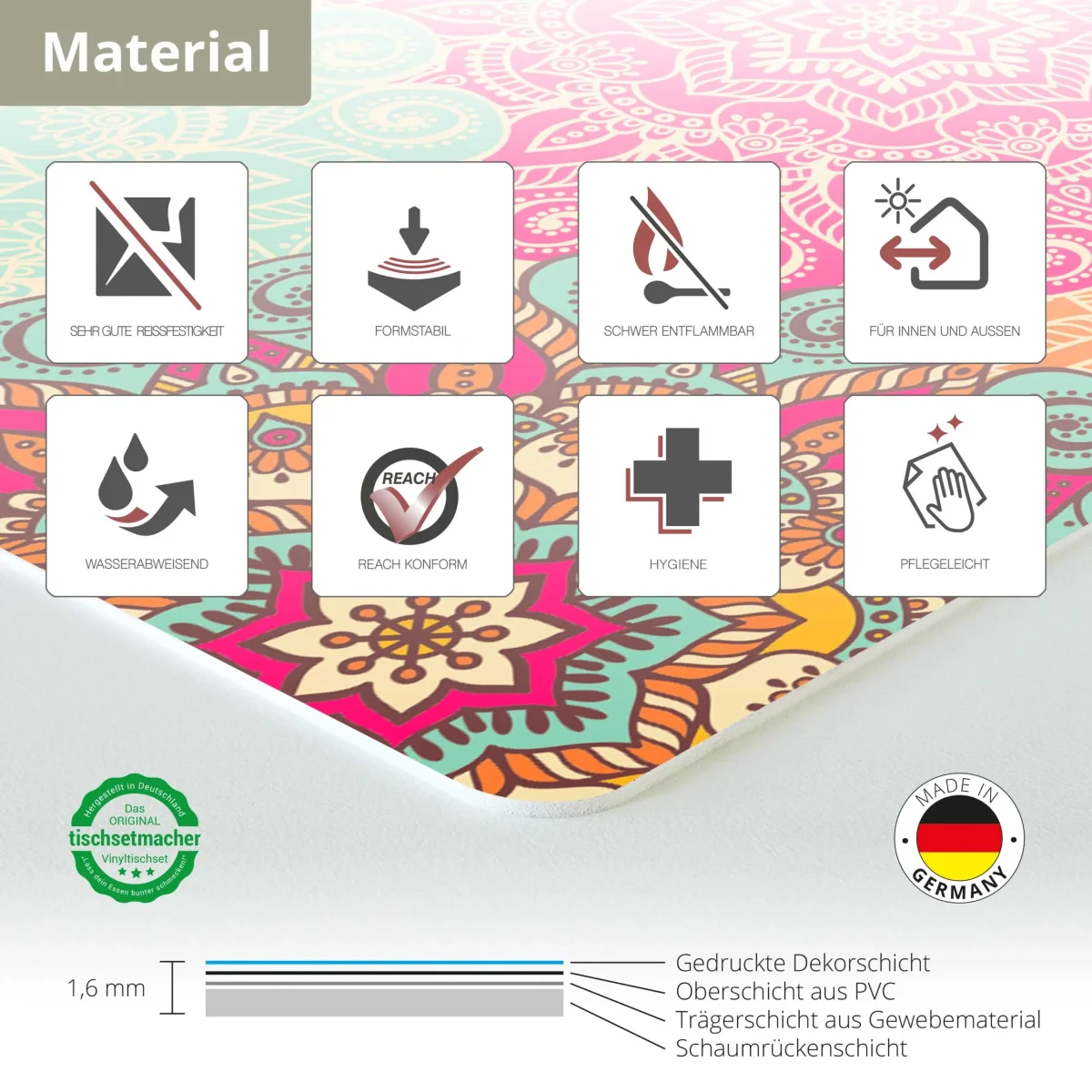 Bunte Mandalas | Platzsets aus Premium-Vinyl 44 x 32 cm – 4 Stück – Bild 6