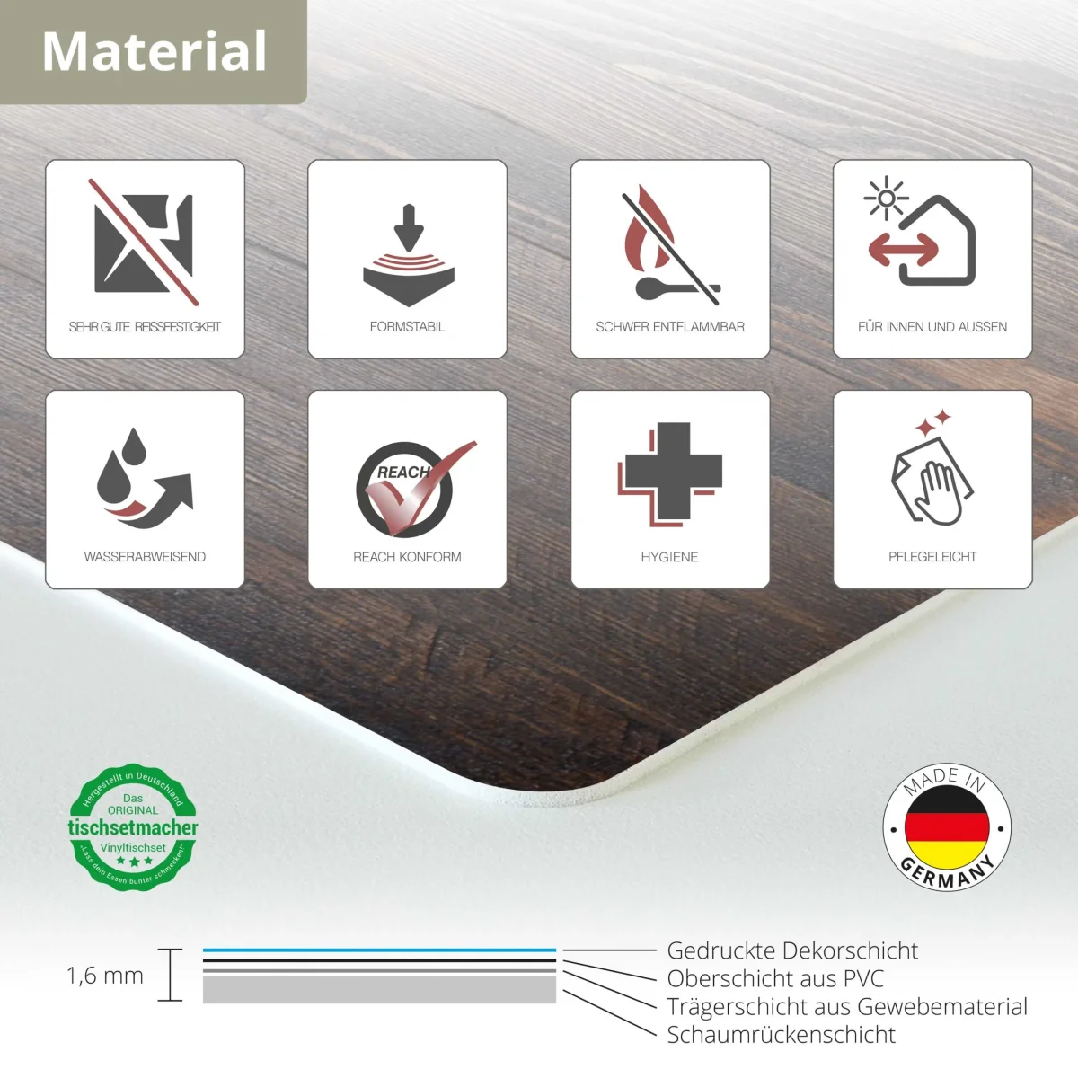 Holzoptik dunkelbraun | Platzsets aus Premium-Vinyl 44 x 32 cm – 4 Stück – Bild 6