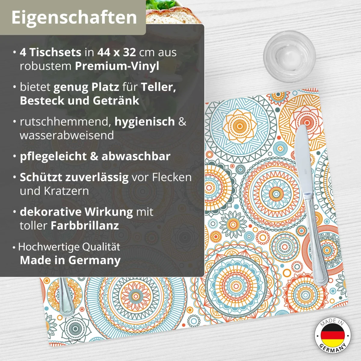 Mandala mit Kreisen | Platzsets aus Premium-Vinyl 44 x 32 cm – 4 Stück – Bild 4