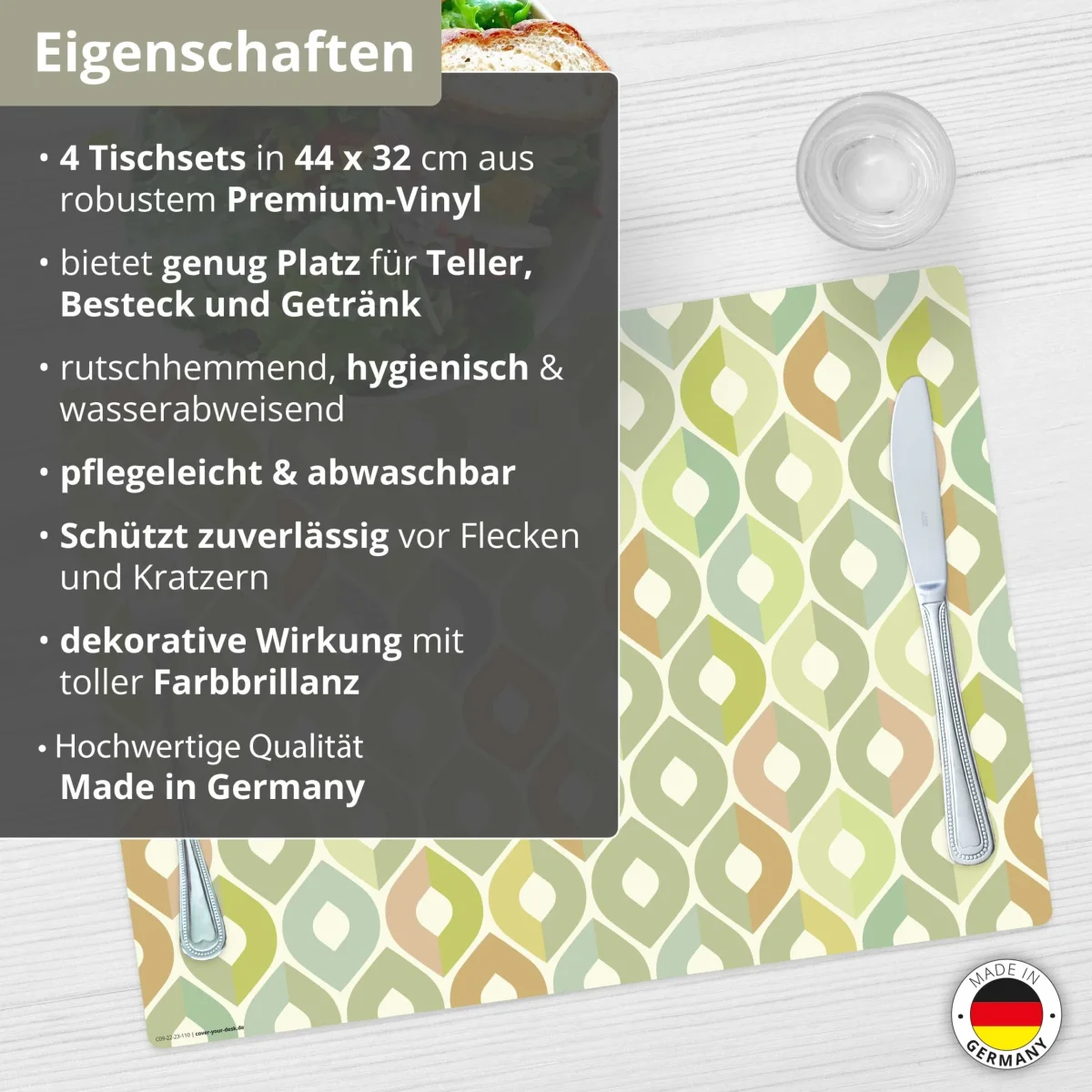 Muster in oliv-grün | Platzsets aus Premium-Vinyl 44 x 32 cm – 4 Stück – Bild 4