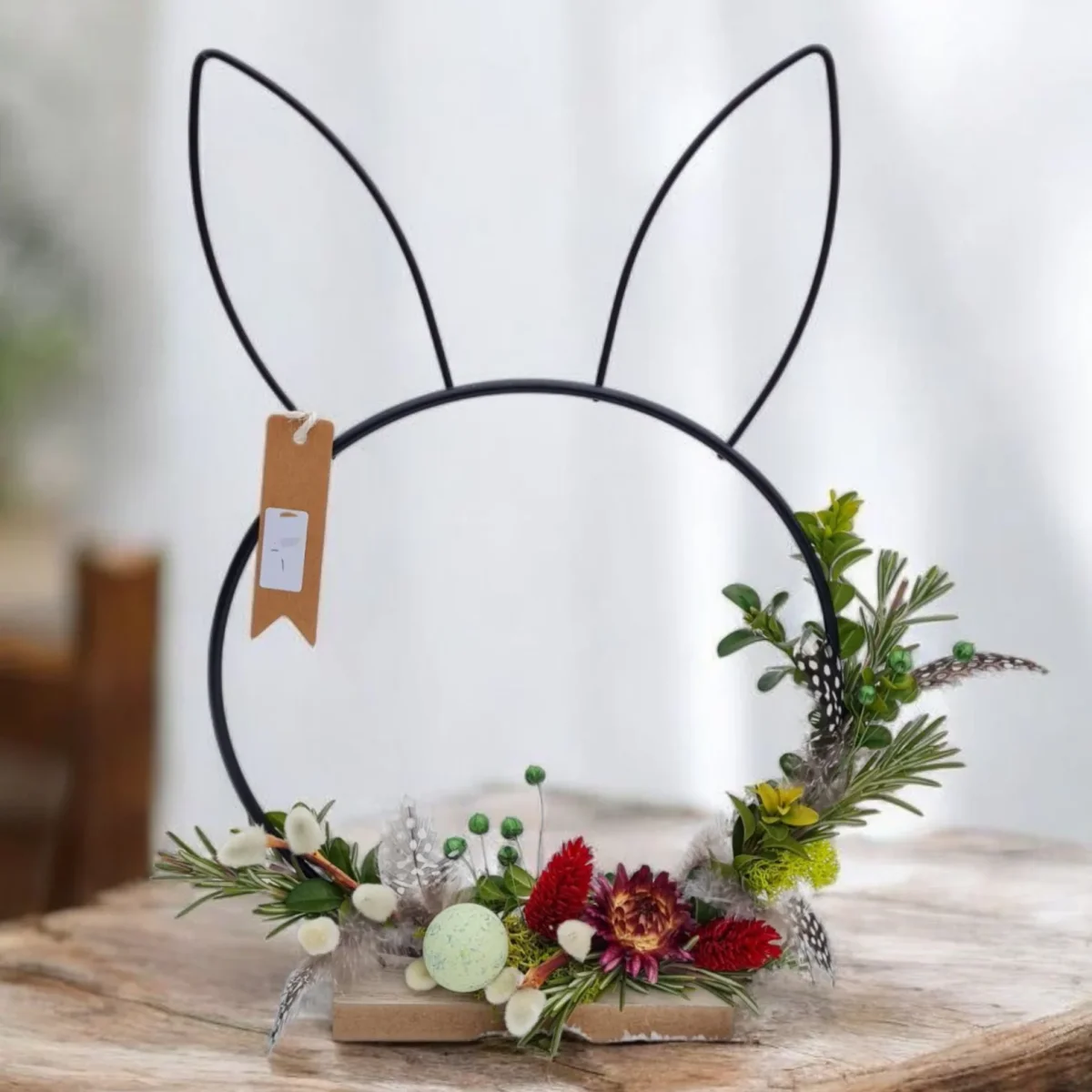 Saison Frühling Sommer: Osterhase Metallring mit Trockenblumen