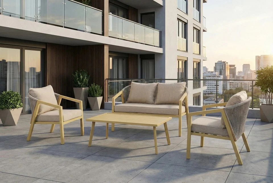 Bjorkka Gartenlounge-Set "LOARA CAFFE" Holz-Optik Rope Skandinavisch – Bild 2