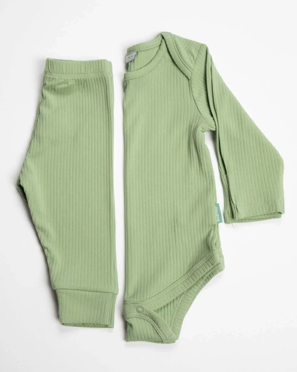 BABYGO® Salbeigrüner, langer Rippstrick-Body und Leggings – Bild 3
