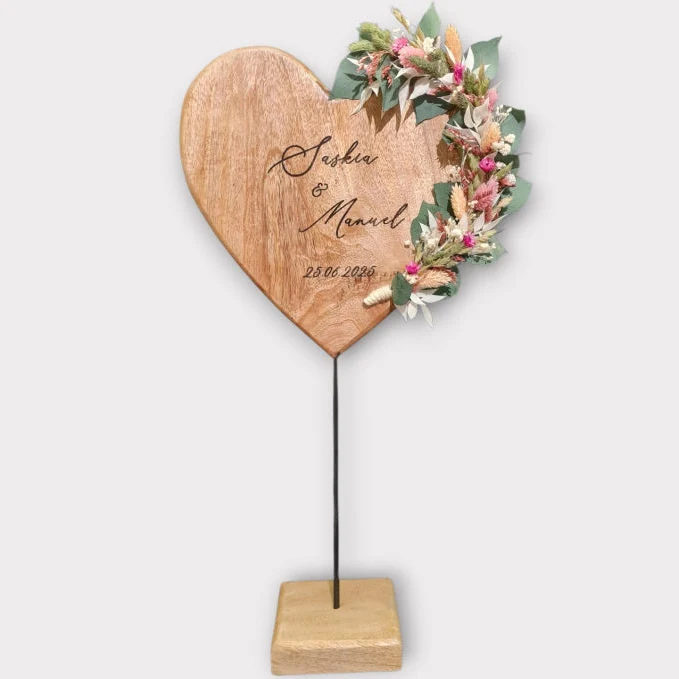 LIEBESZEIT | Personalisiertes Herz mit Trockenblumen für Verlobung & Heiratsantrag – Bild 5